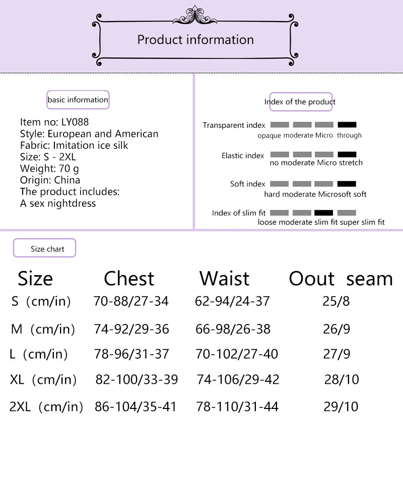 Erotic Nightdress Sexy Lingerie For Women Lingerie Porno Lmitation Ice Silk Lenceria Erotica Mujer Sexi Lace Sleepwear Underwear