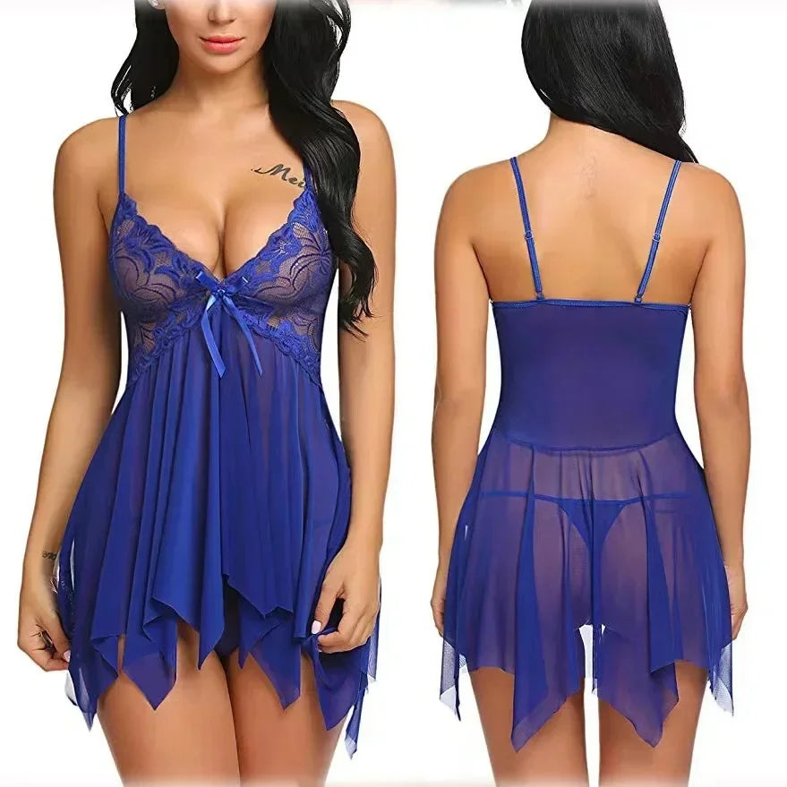 Female sexy lingerie, doll - collar for sexual use, see - through, short - sleeved, dress - style skirt, pajamas, erotic evening