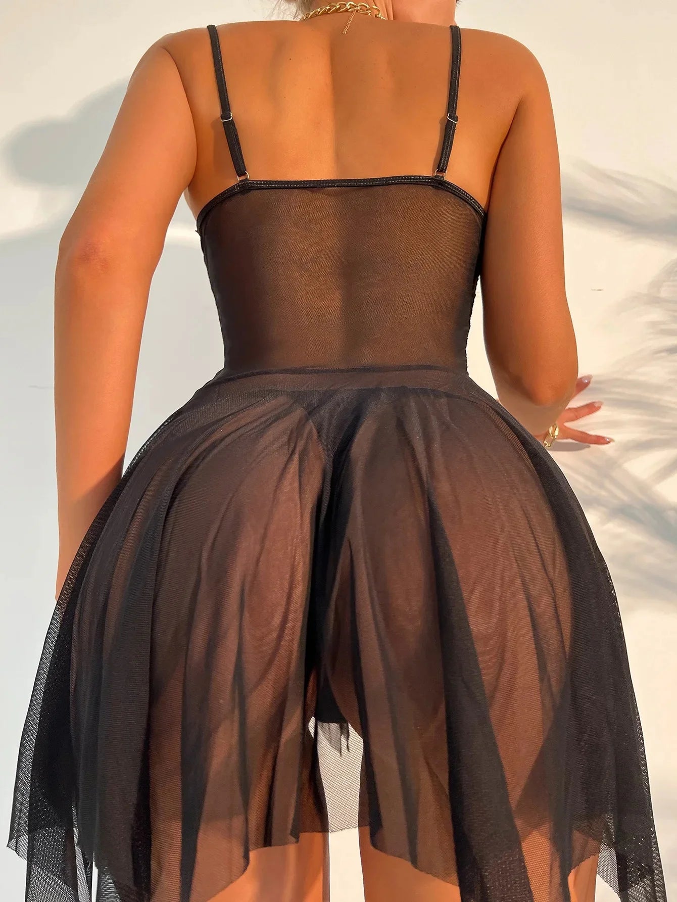 Female sexy lingerie, doll - collar for sexual use, see - through, short - sleeved, dress - style skirt, pajamas, erotic evening