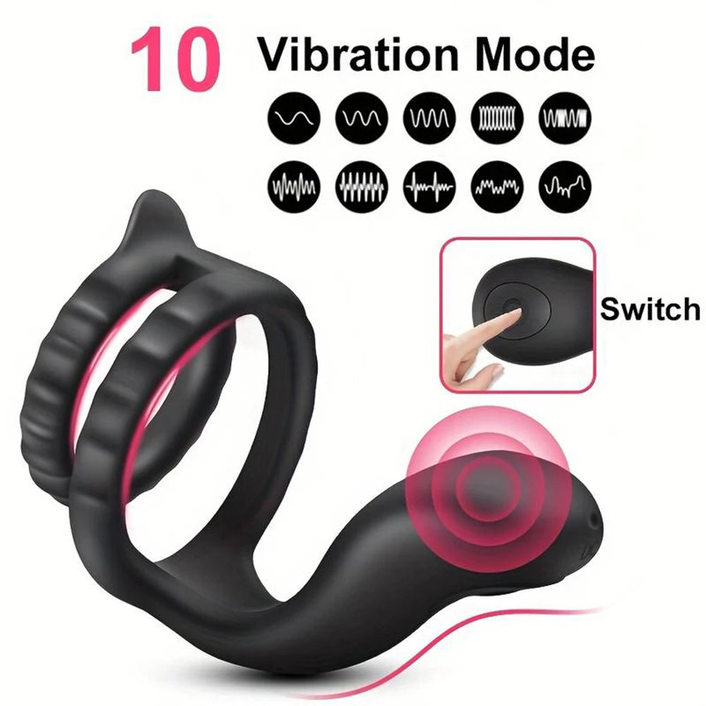 10 Modes Vibrator Cock Ring for Men Delay Ejaculation Penis Ring Sex Toys Lock Penisring Cockring Adult Male Sex Supplies
